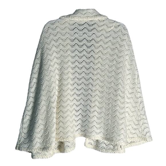 Lane Bryant One Size‎ Collared Crochet Knit Poncho Cape Cream Wrap Shawl Wool - Picture 2 of 9